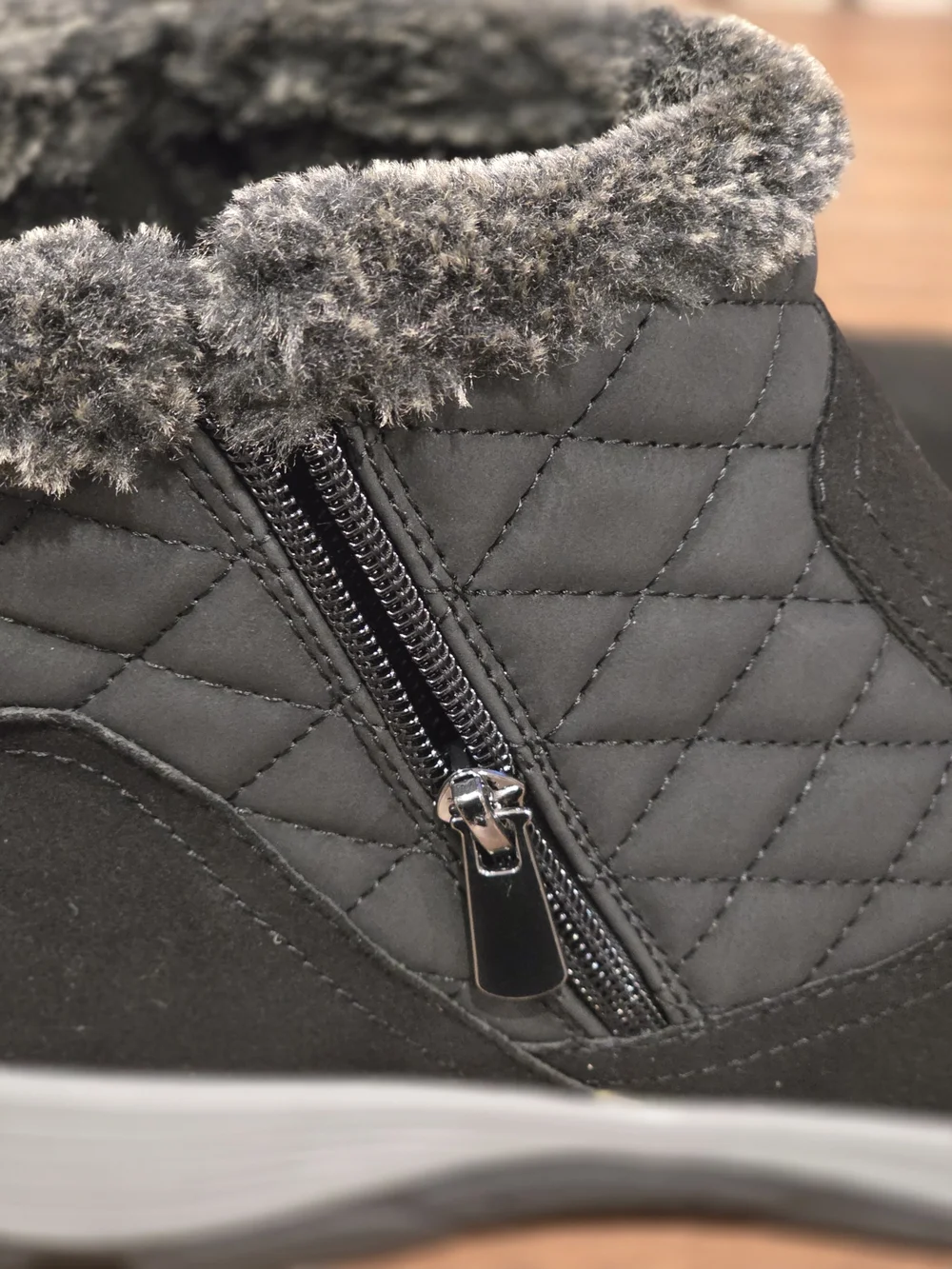 Easy Spirit Quilted Faux-Fur Ankle Boots - Black with Gray Trim